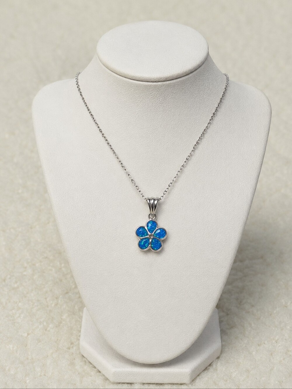 Alaska Gallery Blue Opal Flower Pendant Necklace - Sterling Silver 925
